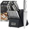 McCook MC69B Knife Sets,20 Pieces German Stainless Kitchen Knife Set with Built-in Sharpener,One Piece Design Knife Set with Block, Black