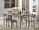 Dark Bronze Metal Kitchen 7pc Dining Set Dining Table And 6x Side Chairs Paper Veneer X-Cross Back Design Dining Room Furniture