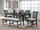 Black Color 6pc Dining Set Table And 4x Side Chairs 1x Bench Upholstered Fabric Cushion Seats Solid wood Dining Room Furniture