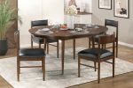 5pc Classic Luxury Dining Set Table with Self-Storing Extension Leaf and 4 Black Leather Upholstered Chairs Cherry Finish Dining Kitchen Wooden Furnit