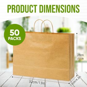 50pcs Kraft Paper Bag With Handle, Kraft-Color Takeaway Bag, Recycled Paper Shopping Bag, Portable Gift Packaging Bag