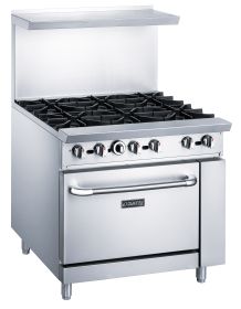 Dukers Commercial 6 Burners Hot Plate with 2 Oven Combination Cabinet in Stainless Steel