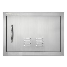 BBQ Access Door, 20W x 14H Inch Single Outdoor Kitchen Door, Stainless Steel Flush Mount Door, Wall Vertical Door with Handle and vents