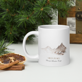 Misty Peaks Coffee Mug - Dreamy Mountain Watercolor Art (Color: White + Water Art, size: 20 oz)